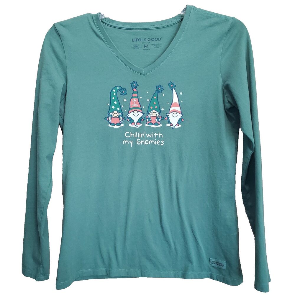 Life Is Good Women's Christmas Chillin' with my Gnomies Long Sleeve Crusher MED